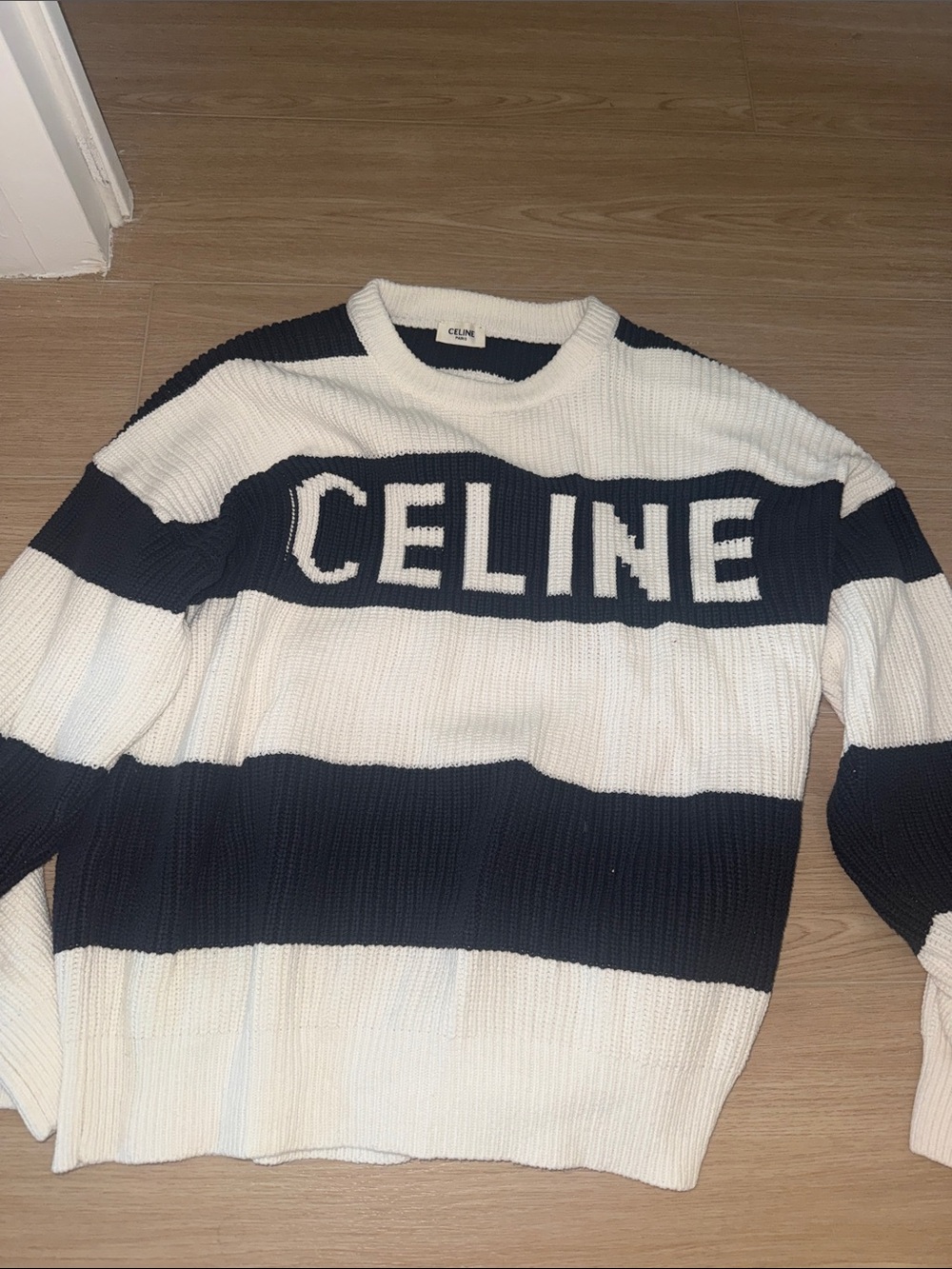 Celine Men’s Striped Crewneck Sweater in Navy and White